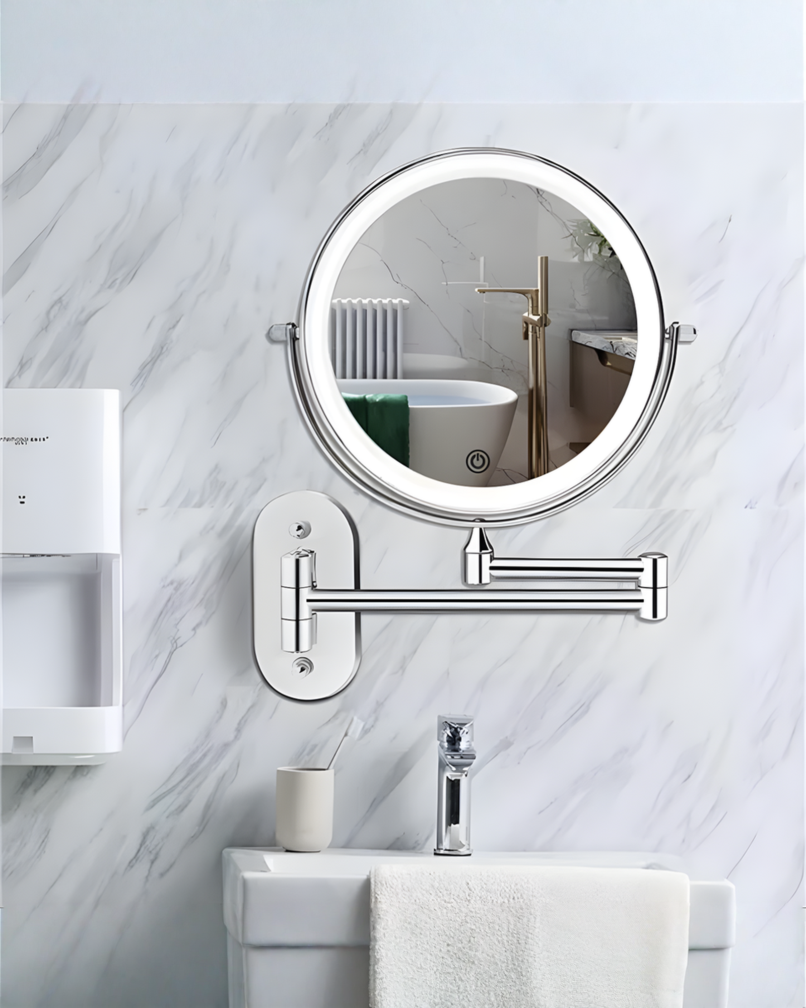 Vergrootspiegel met LED Verlichting Chroom Zilver voor Make-up en Badkamer | - Maison Roze