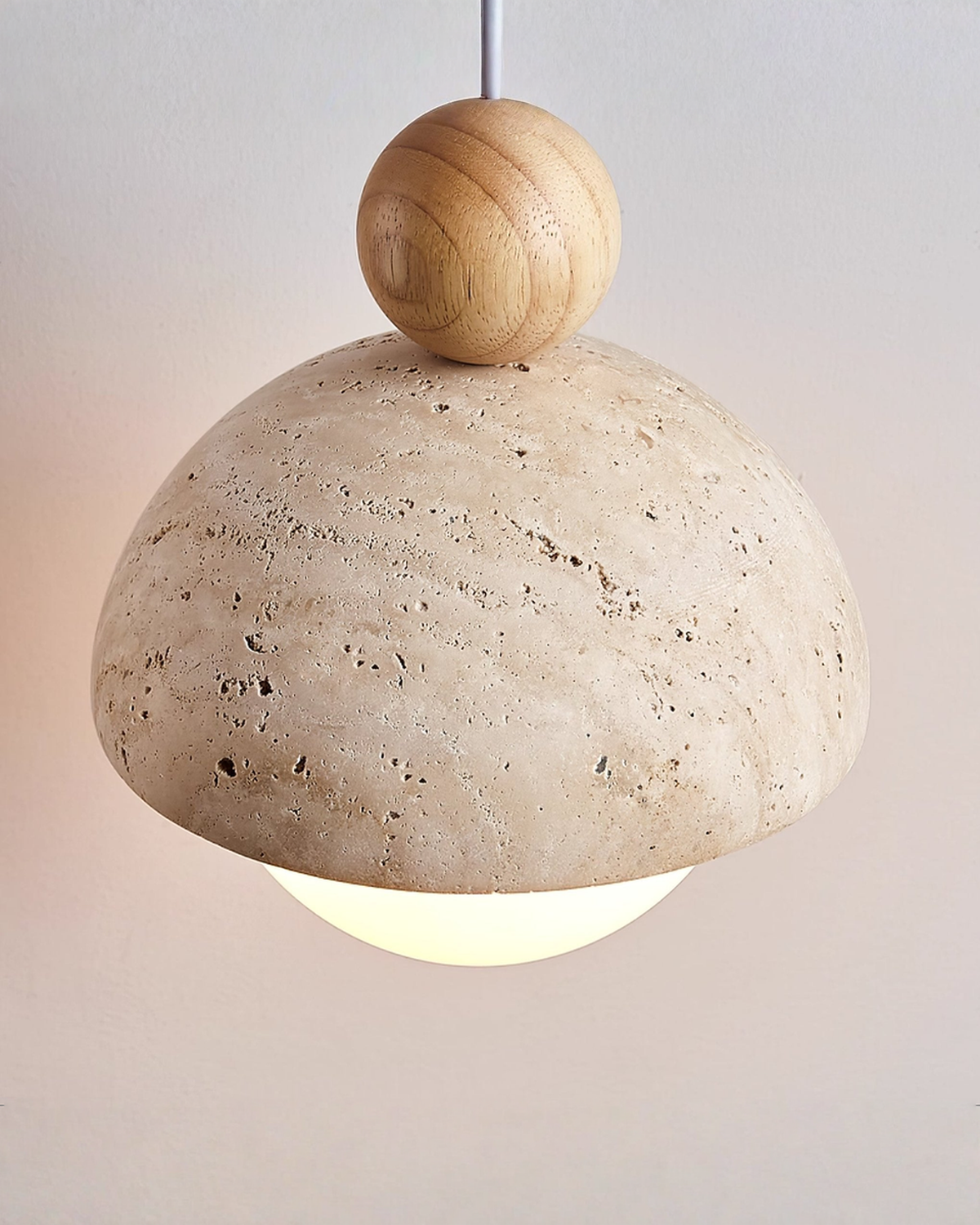 Niva - Hanglamp van travertin en hout | - Maison Roze