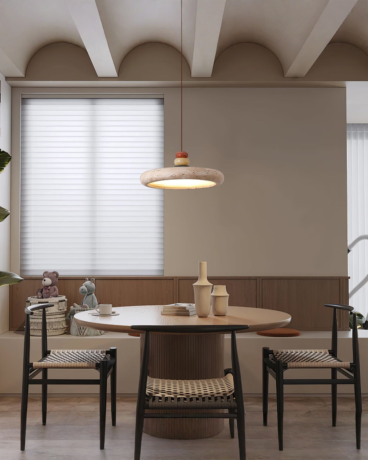 Dorelle - Schijfvormige travertin hanglamp | - Maison Roze