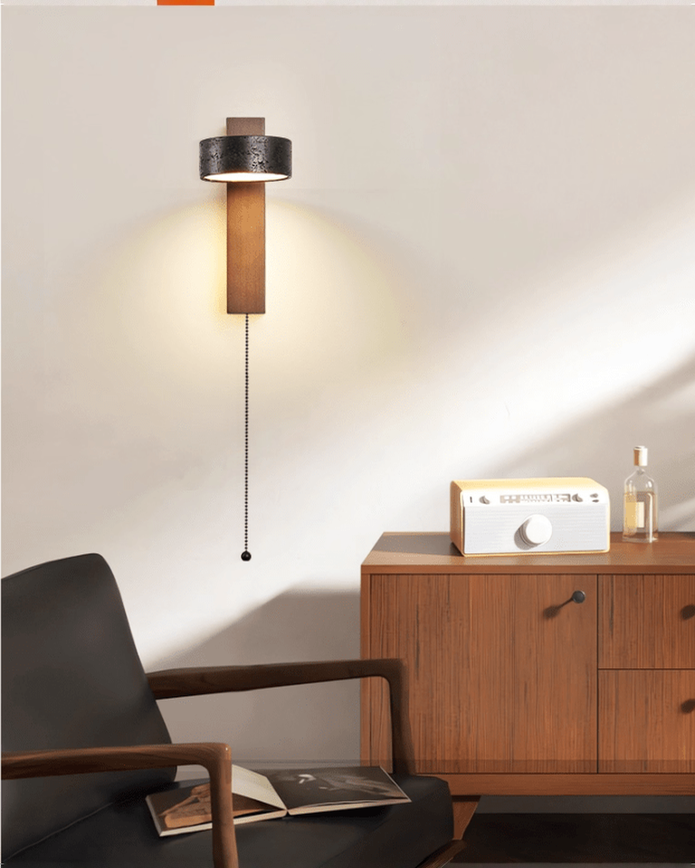 Ronde zwarte travertin wandlamp - 180° draaibaar | - Maison Roze