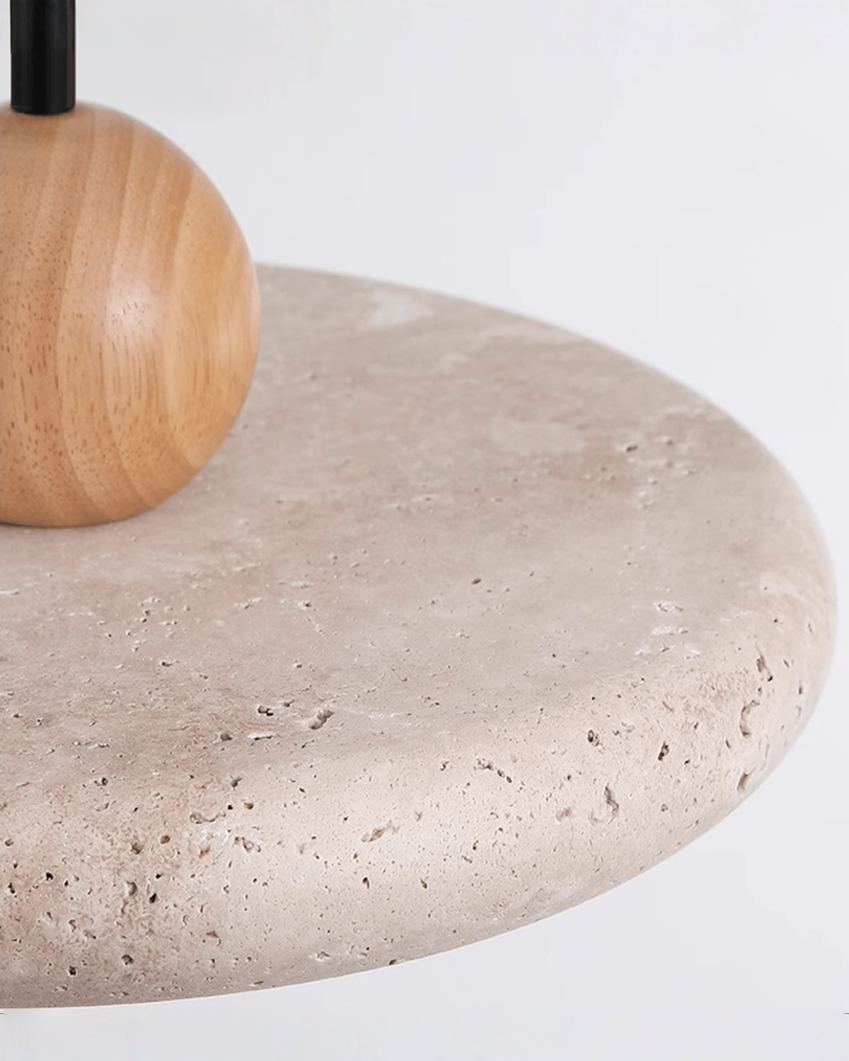 Ronde travertin hanglamp met hout - Ø 30 cm | - Maison Roze