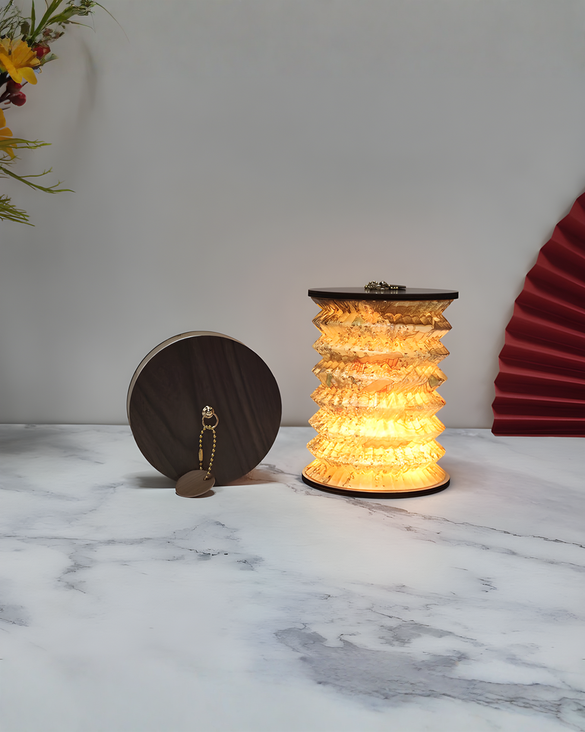 Opvouwbare papieren lampion tafellamp met Chinese print, 16 cm | Motief E - Maison Roze