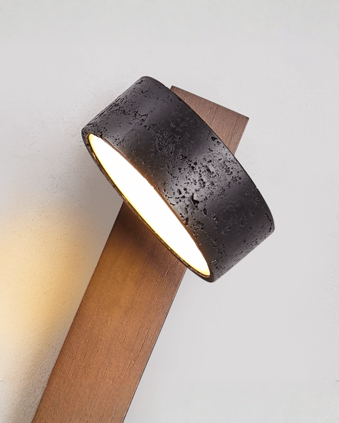 Ronde zwarte travertin wandlamp - 180° draaibaar | - Maison Roze