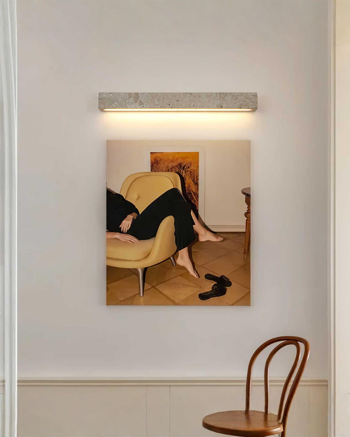 Stravik - Travertin wandlamp met led - 48 of 58 cm | - Maison Roze