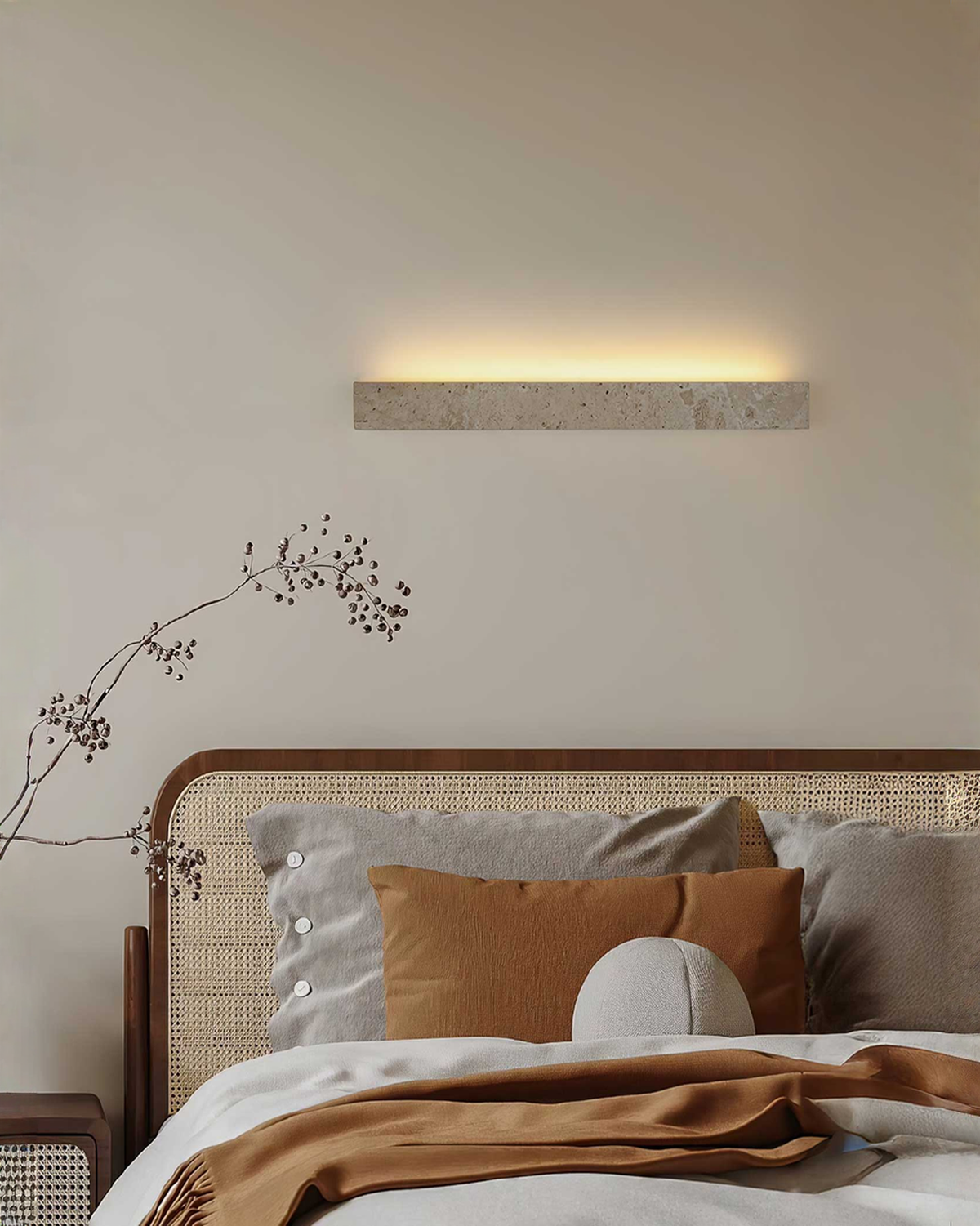 Stravik - Travertin wandlamp met led - 48 of 58 cm | - Maison Roze