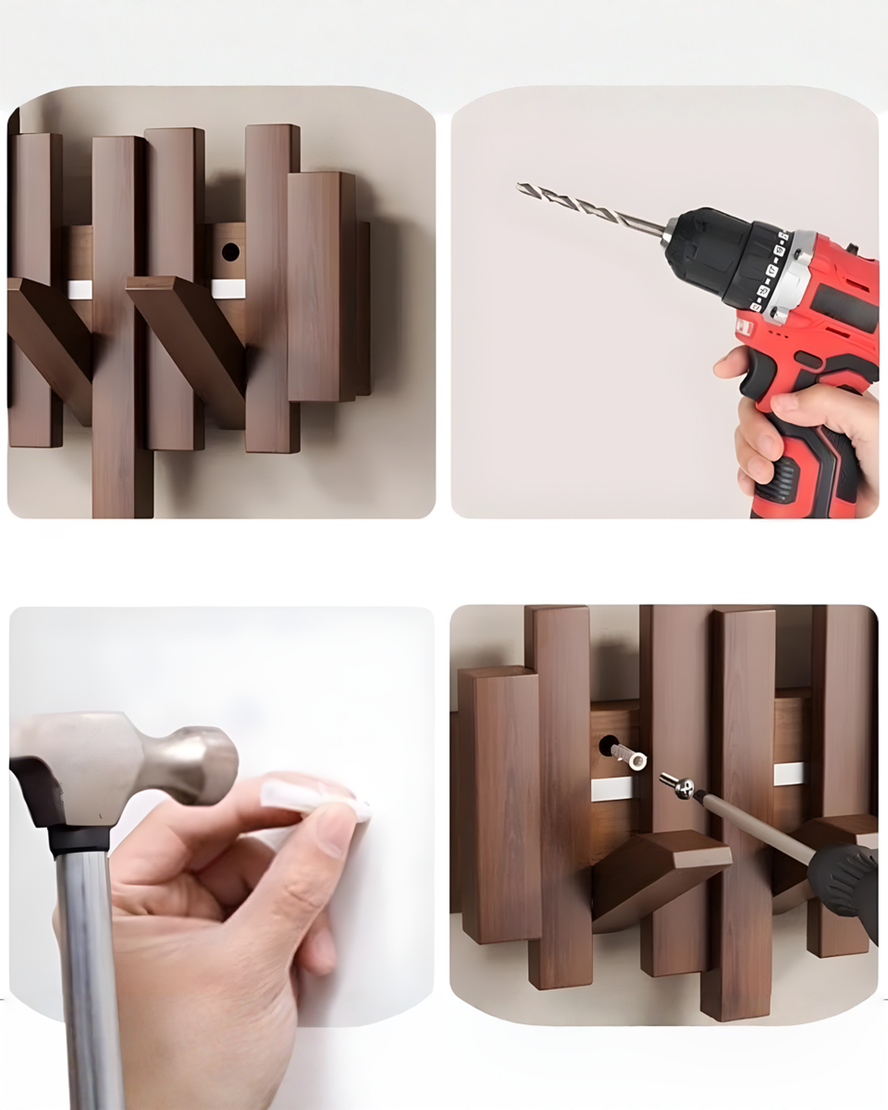 Houten wandkapstok met inklapbare magneethaken – beuken hout, 3 tot 10 haken | - Maison Roze
