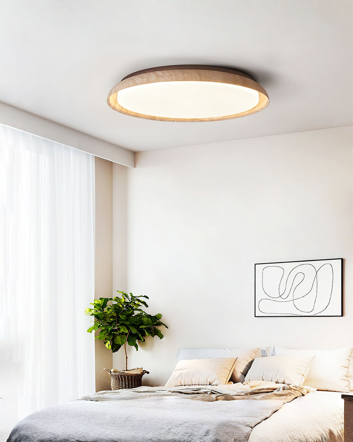 Ronde travertin plafondlamp met hout - Ø 32 of 43 cm | - Maison Roze