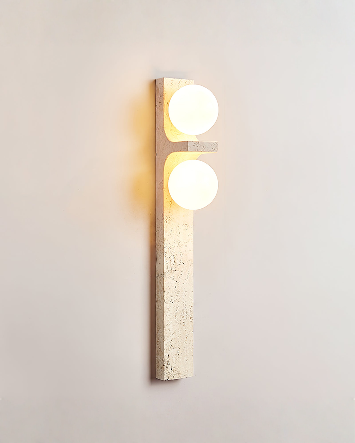 Travertin wandlamp met 2 glazen bollen - 50 cm | - Maison Roze