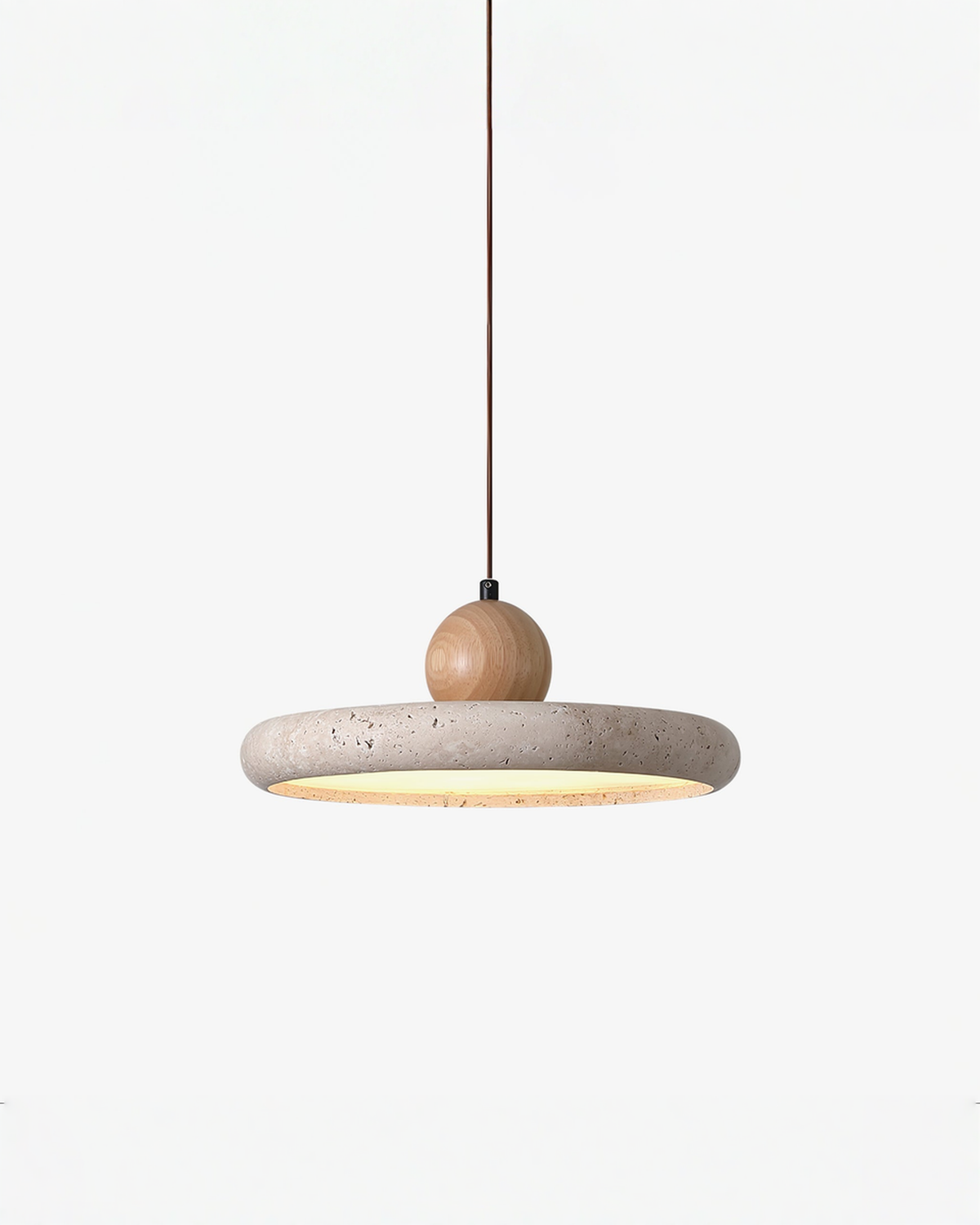 Ronde travertin hanglamp met hout - Ø 30 cm | Ø 30 cm Warm Wit - Maison Roze