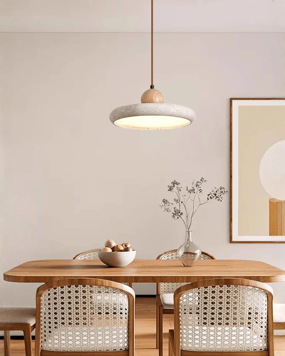 Ronde travertin hanglamp met hout - Ø 30 cm | - Maison Roze