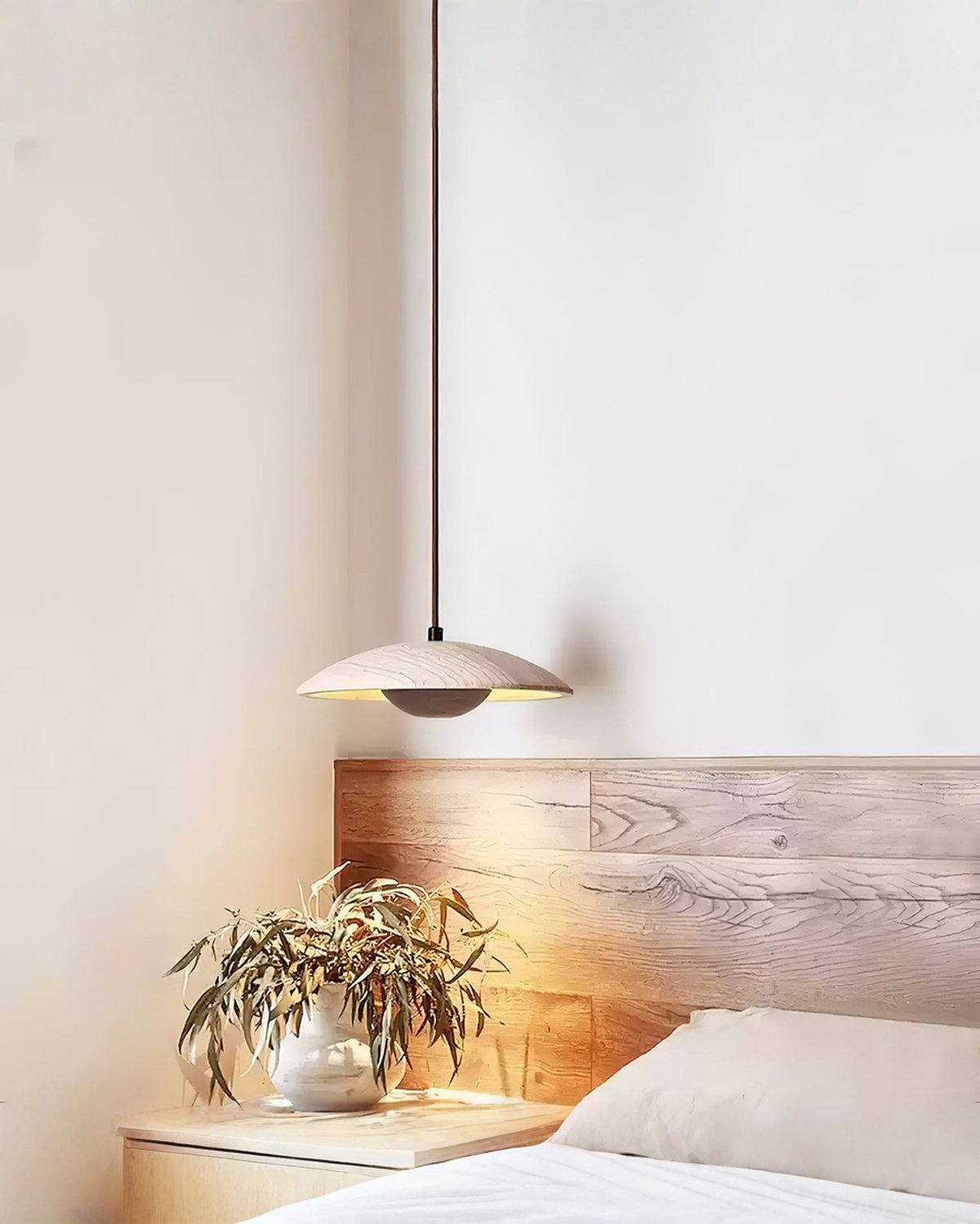 Ronde hanglamp van hout en travertin - Ø 25 cm | - Maison Roze