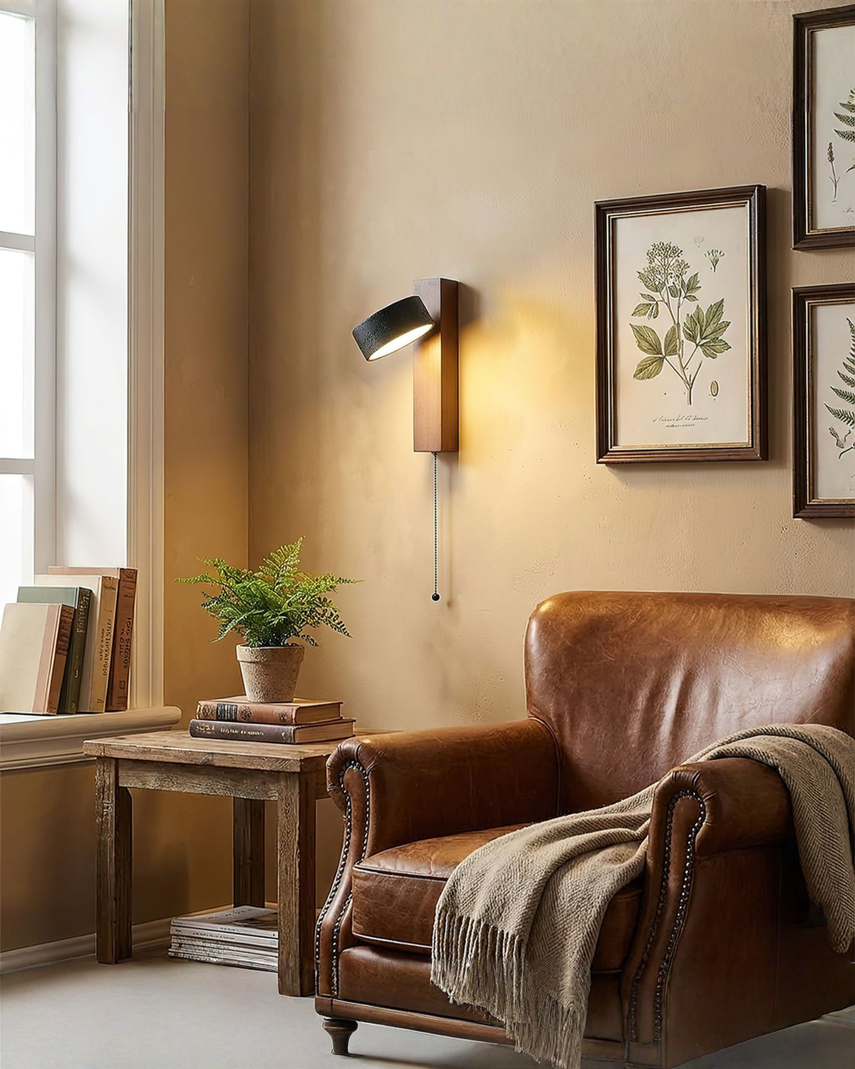 Ronde zwarte travertin wandlamp - 180° draaibaar | - Maison Roze