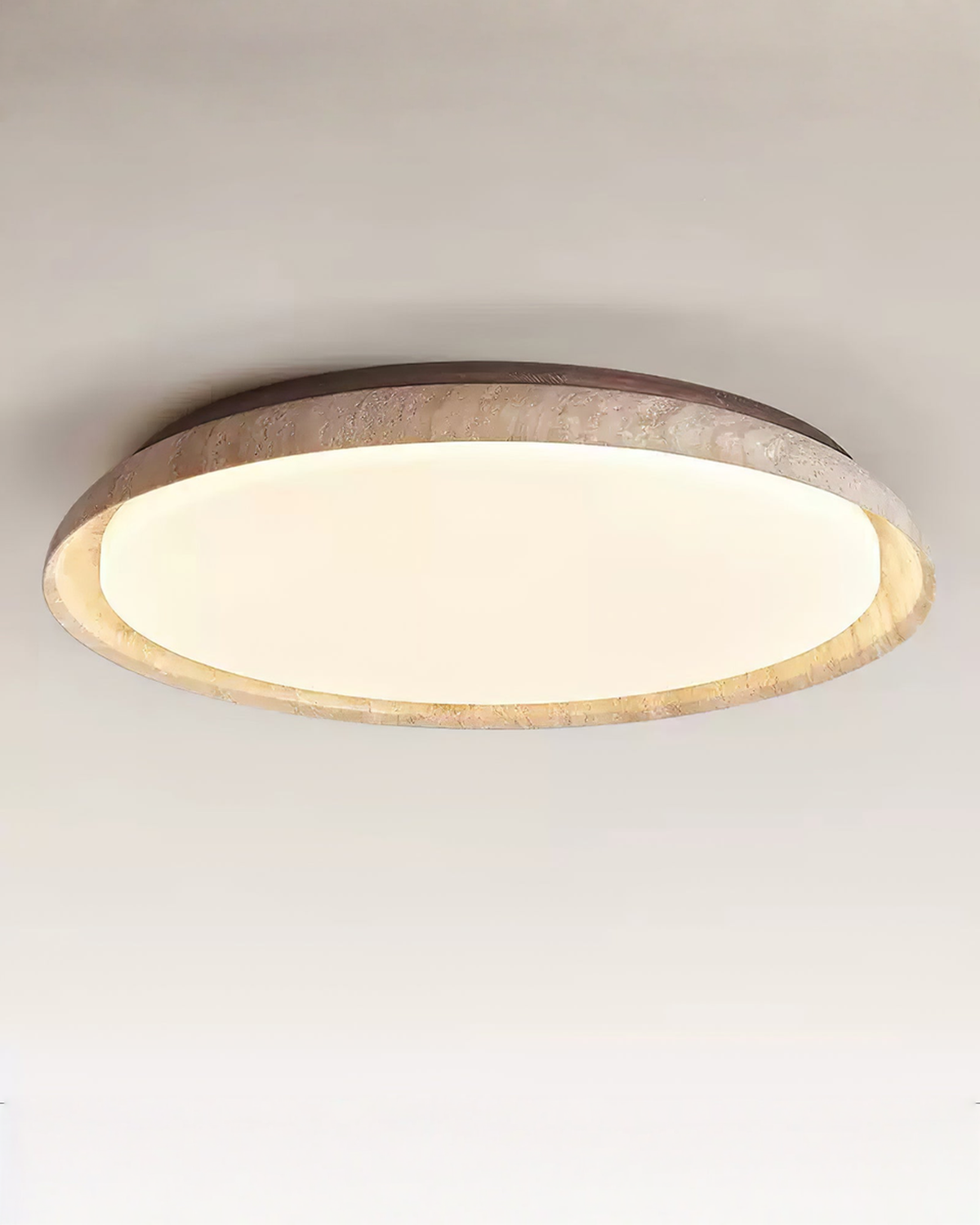 Ronde travertin plafondlamp met hout - Ø 32 of 43 cm | - Maison Roze