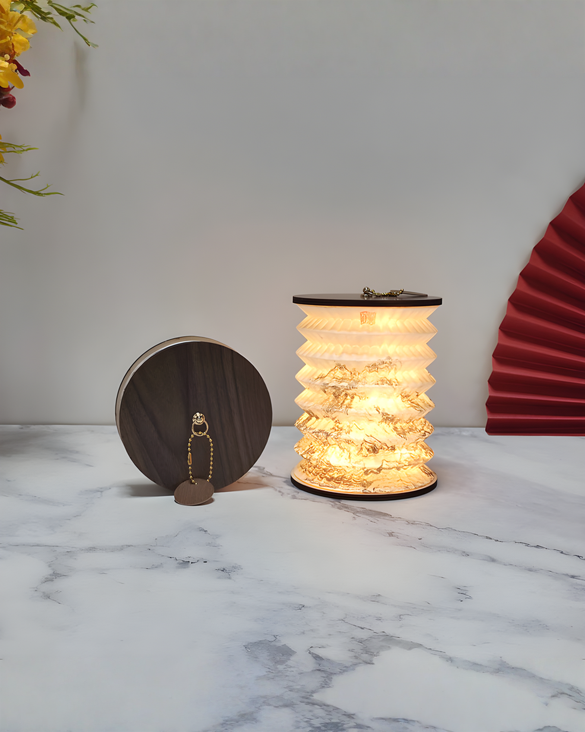Opvouwbare papieren lampion tafellamp met Chinese print, 16 cm | Motief G - Maison Roze