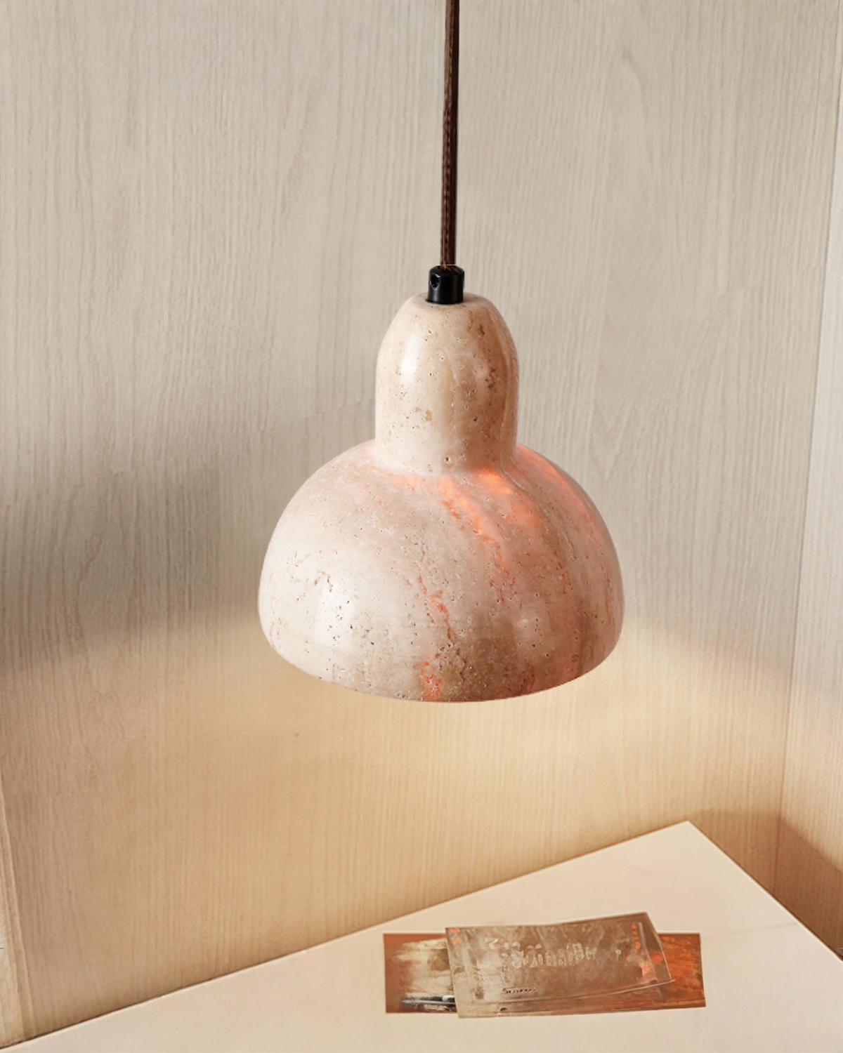 Terra Halo - Ronde travertin hanglamp | - Maison Roze