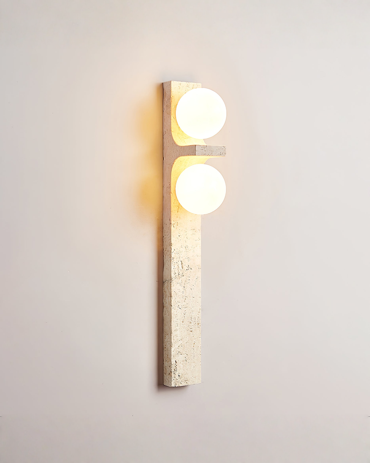 Travertin wandlamp met 2 glazen bollen - 50 cm | - Maison Roze