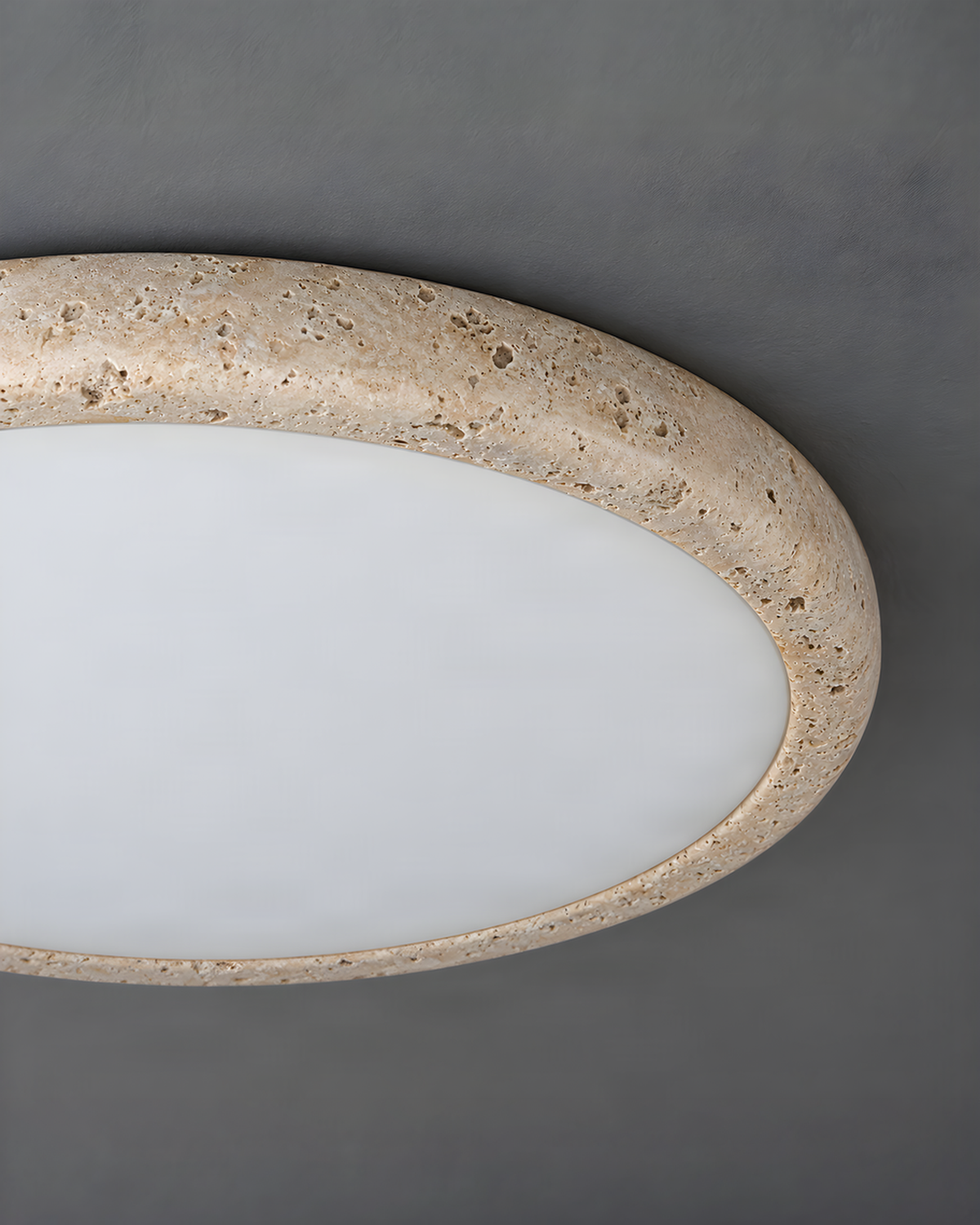 Solis Horizon - Schijfvormige travertin plafondlamp | - Maison Roze