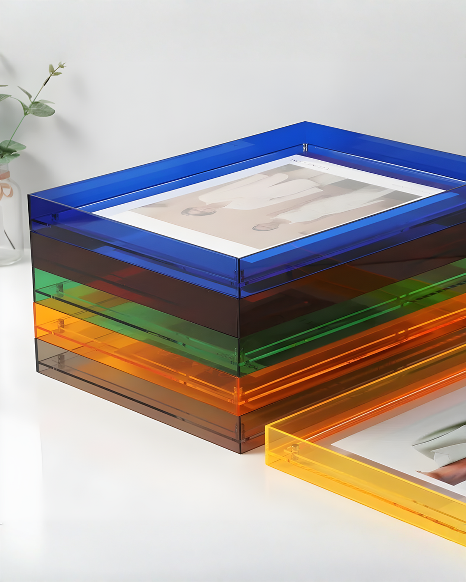 Zwevende Acryl Fotolijst, Transparant met Gekleurde Rand 15x19 / 21x30 cm | - Maison Roze