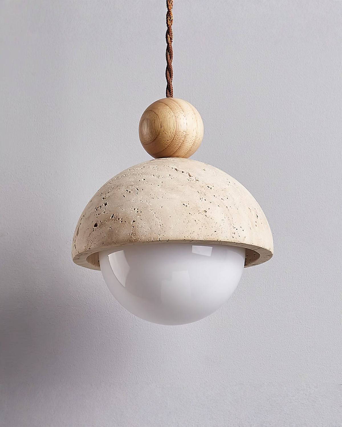 Niva - Hanglamp van travertin en hout | Naturel - Maison Roze