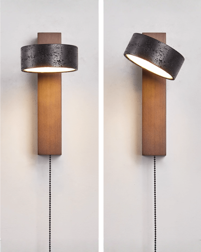 Ronde zwarte travertin wandlamp - 180° draaibaar | - Maison Roze