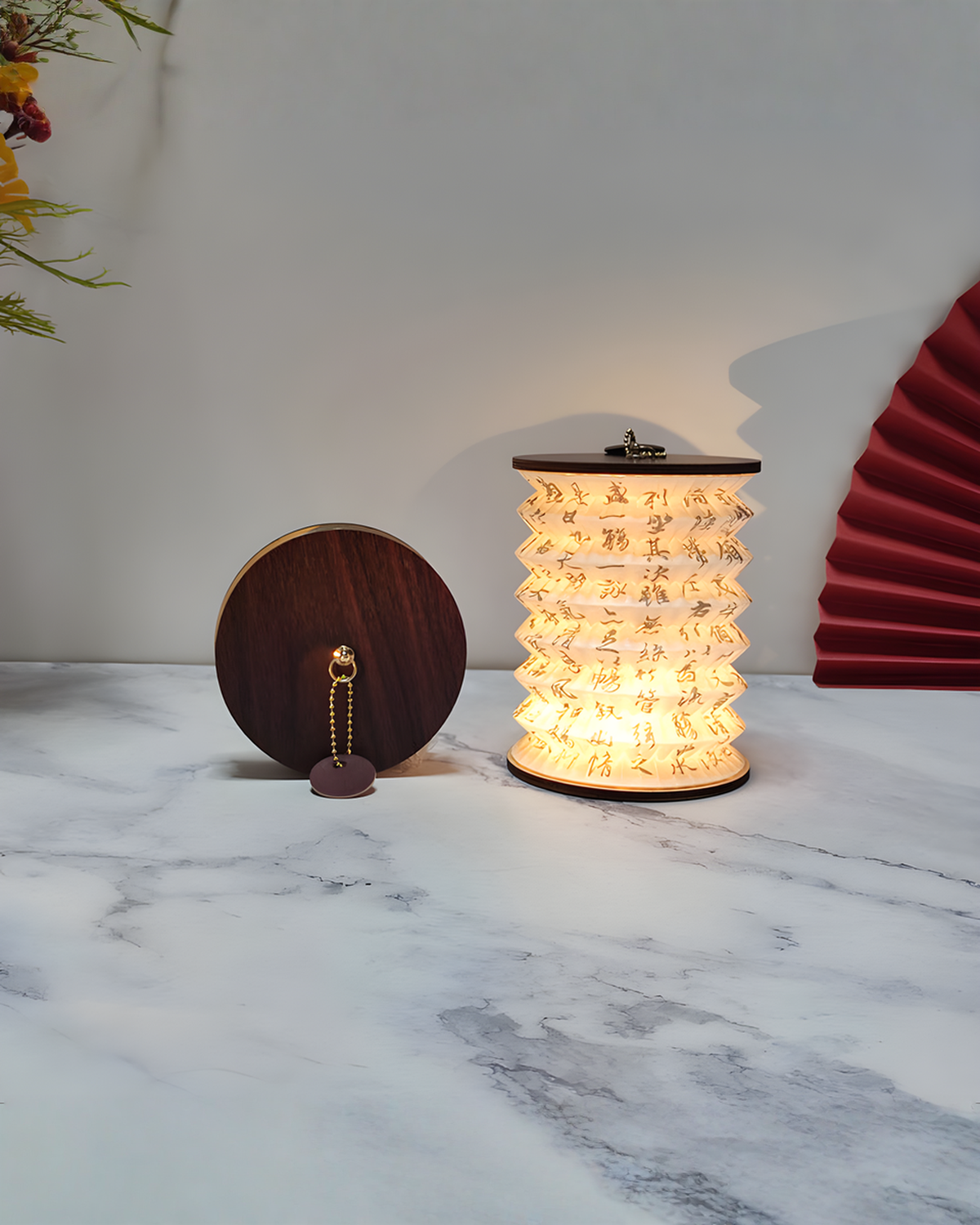 Opvouwbare papieren lampion tafellamp met Chinese print, 16 cm | Motief D - Maison Roze