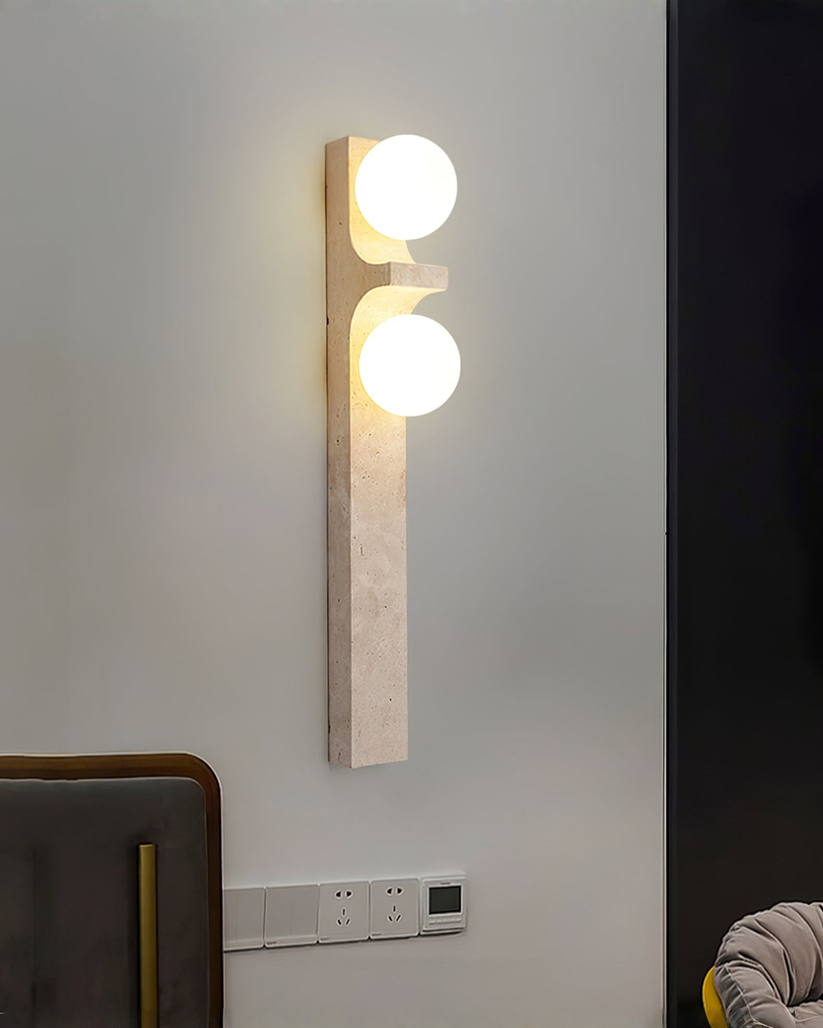 Cirra Orb - Travertin wandlamp met bol | - Maison Roze