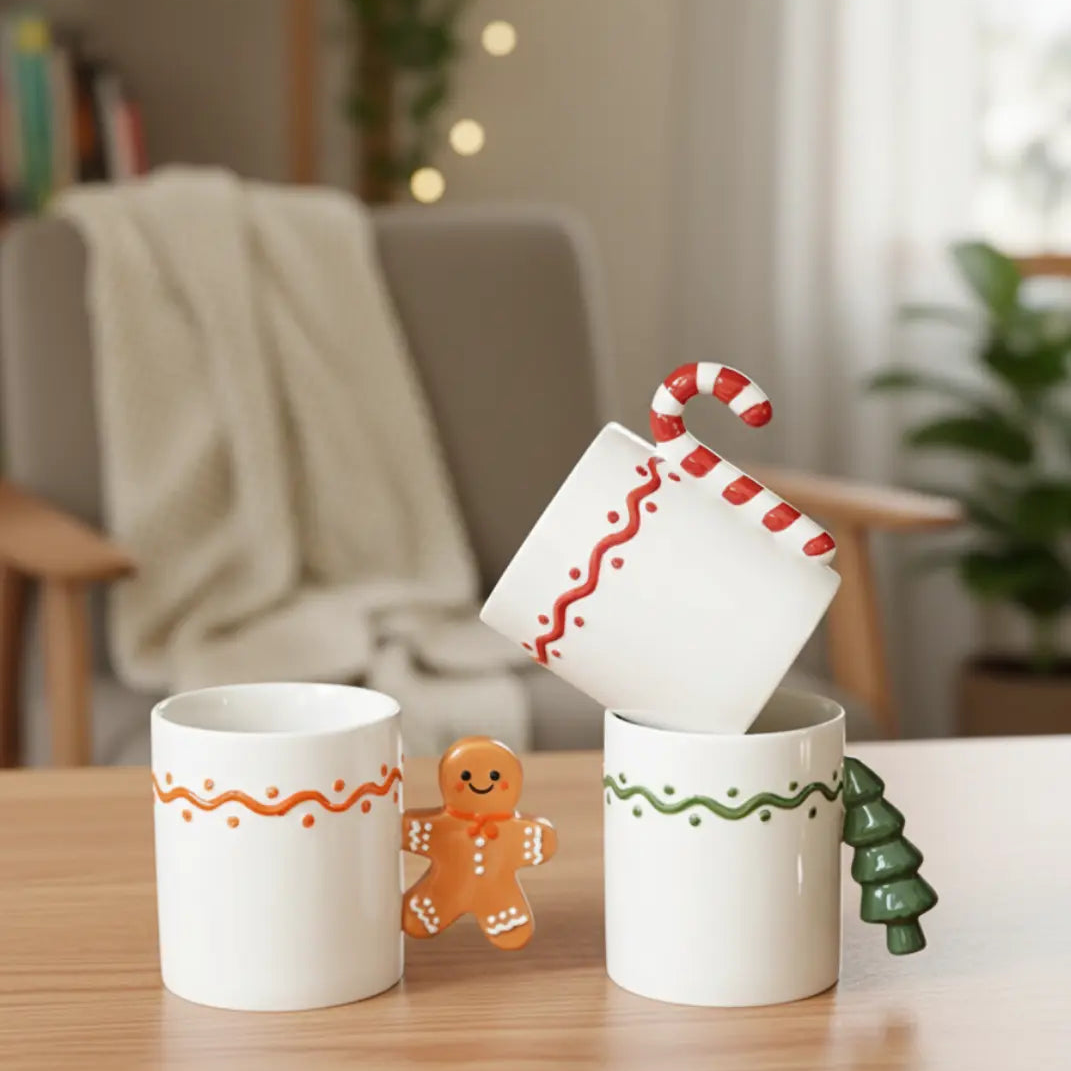 350ml Moderne Keramische Kerstmok – Festief Ontwerp Met Candy Cane Handvat