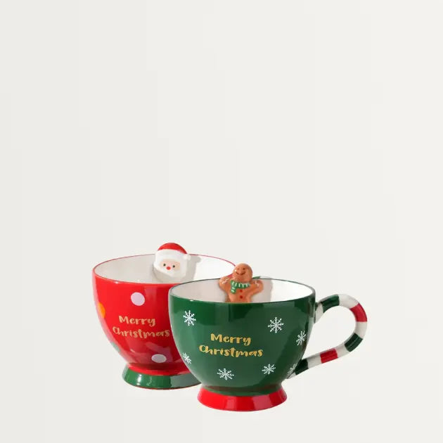 500ml Feestelijke Keramische Mok – Groene En Rode Kerst Cartoon Ontwerp
