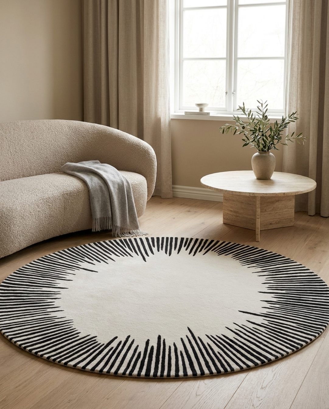 Vale Rond Vloerkleed In Zachte Polyester Met Grafisch Patroon, Ø 120-160 cm | - Maison Roze