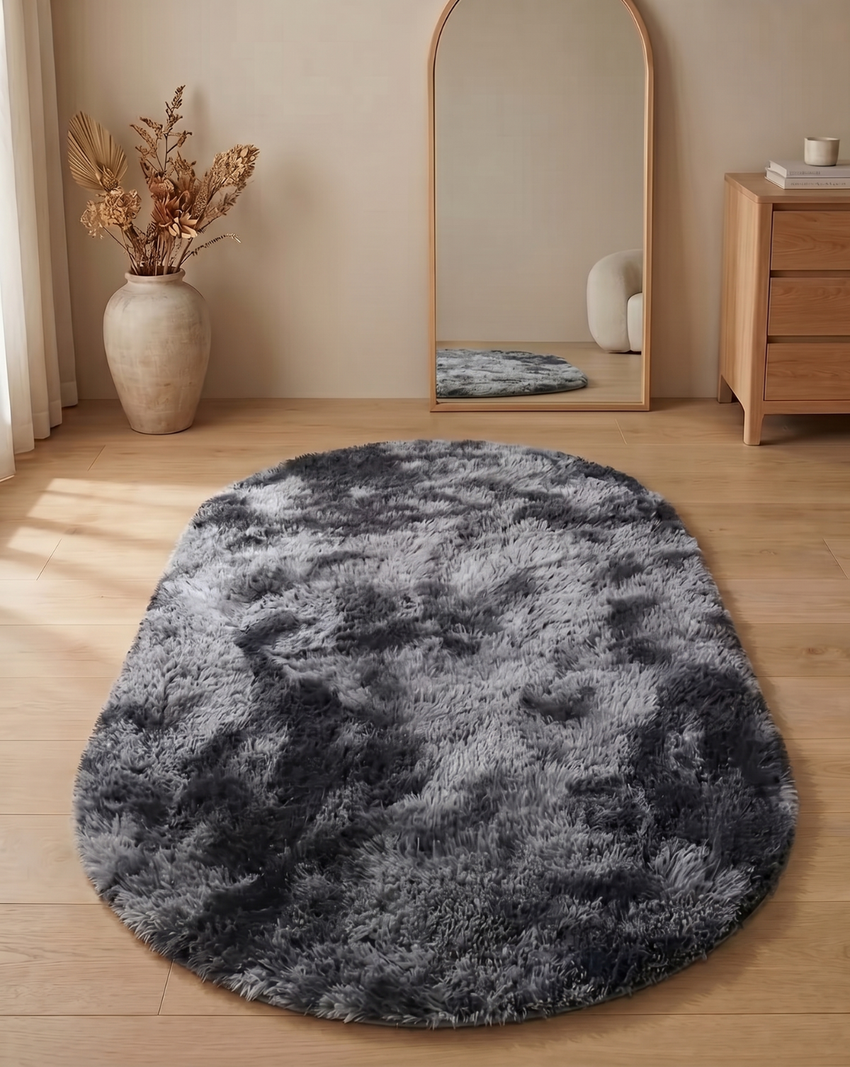 Zachte Pluche Shag Vloerkleed - Antislip en Machinewasbaar, 120cm | Donkergrijs - Maison Roze