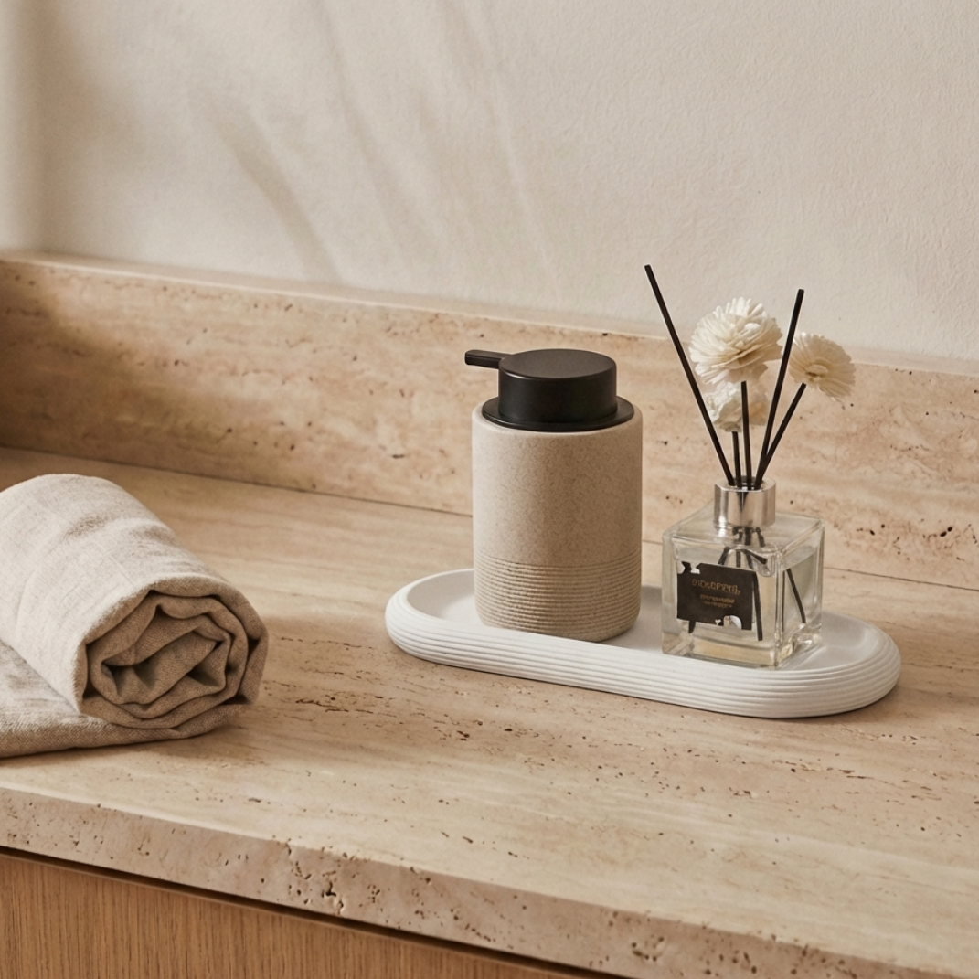 Maison Roze Ovale Badkamerschotel – Antislip Resin Organizer – Roestbestendig