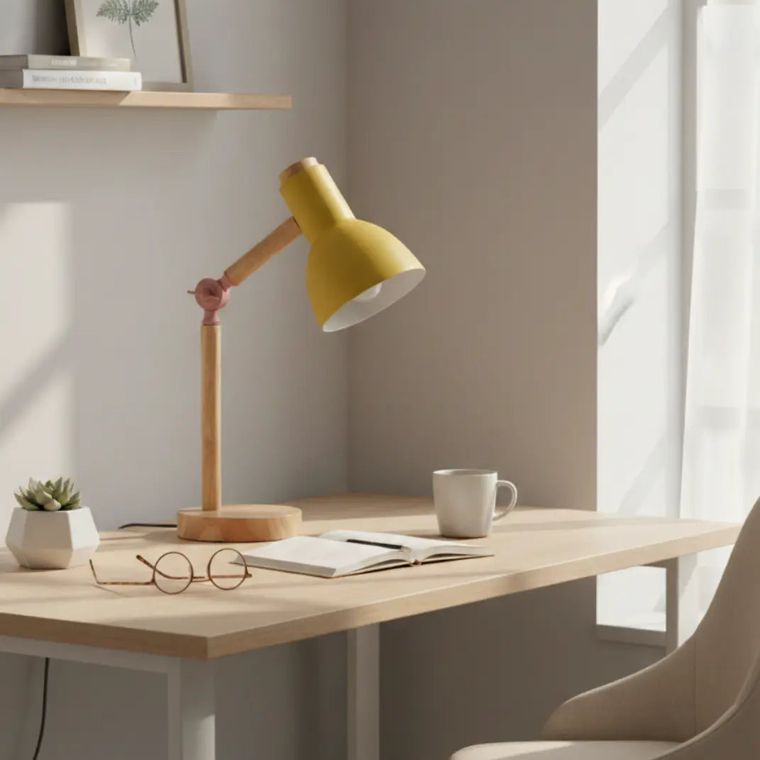 45cm Nordic Tafellamp – Scandinavisch Minimalistische Houten en Metalen Bureaulamp