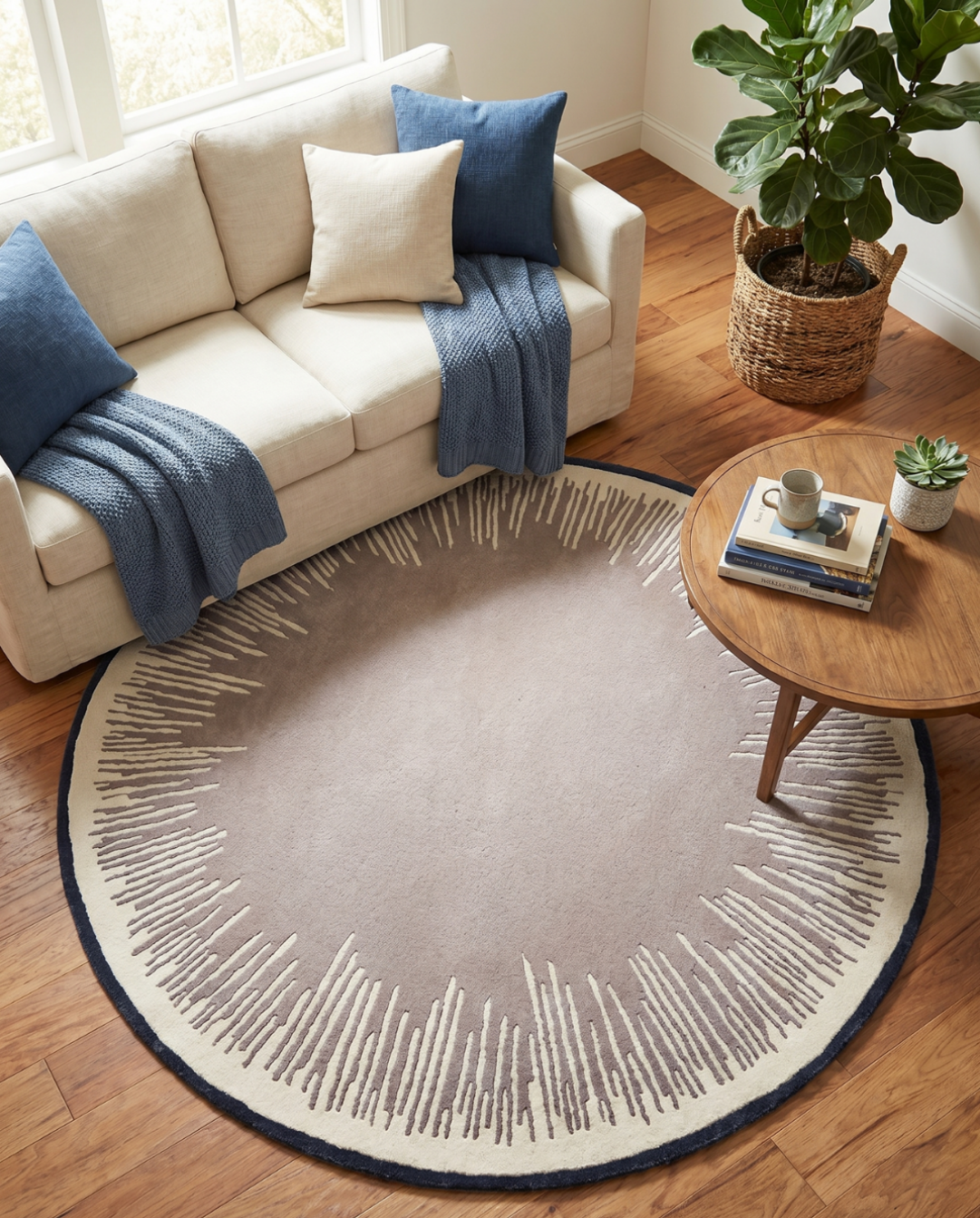 Vale Rond Vloerkleed In Zachte Polyester Met Grafisch Patroon, Ø 120-160 cm | - Maison Roze
