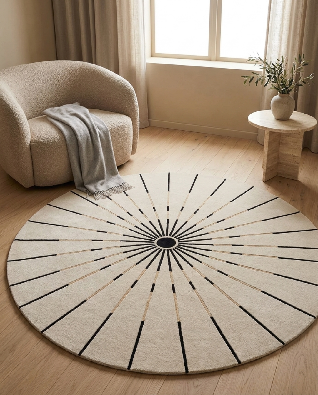 Vale Rond Vloerkleed In Zachte Polyester Met Grafisch Patroon, Ø 120-160 cm | - Maison Roze