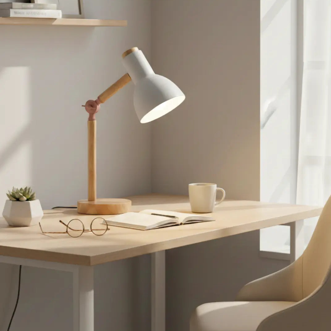 45cm Nordic Tafellamp – Scandinavisch Minimalistische Houten en Metalen Bureaulamp