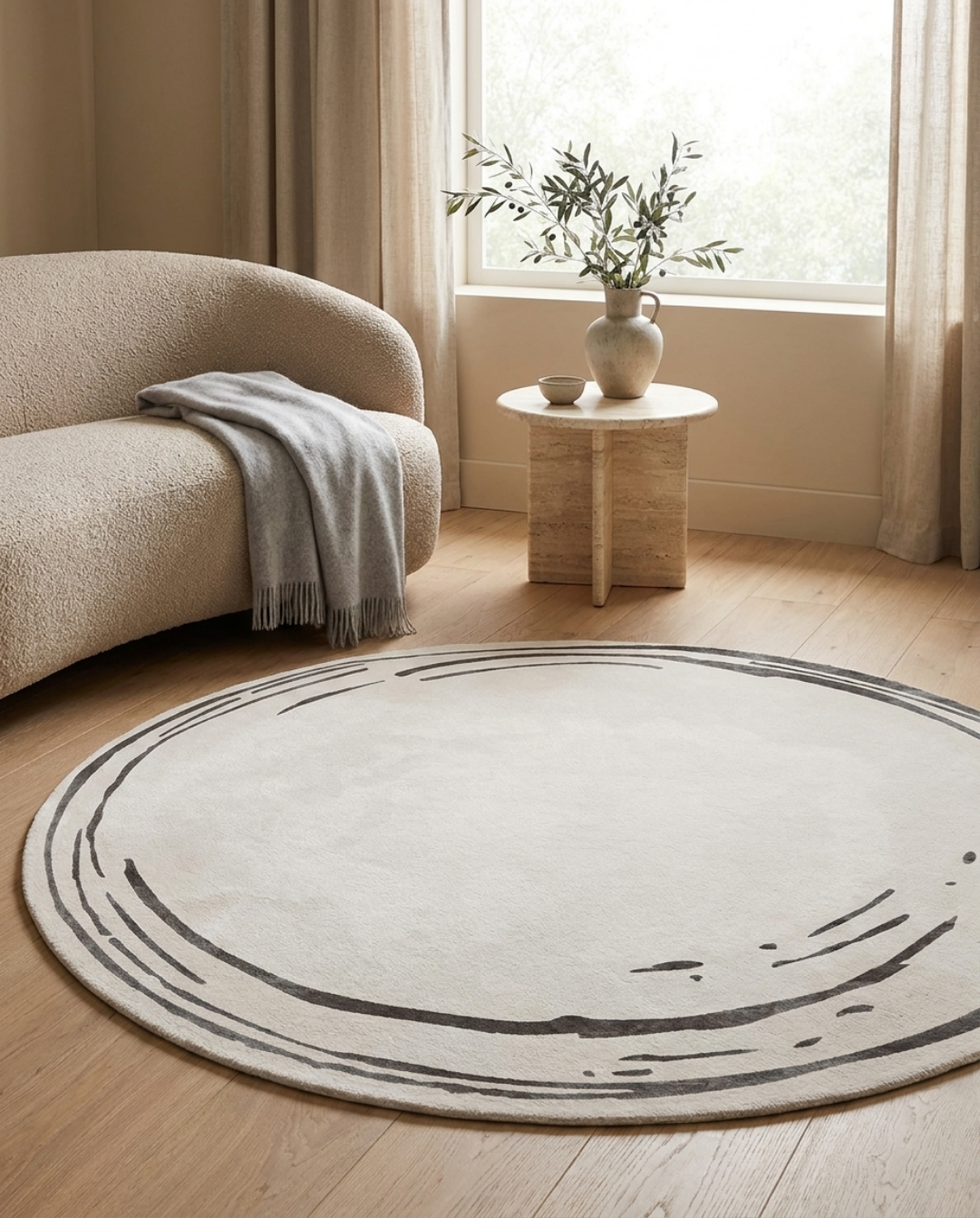 Vale Rond Vloerkleed In Zachte Polyester Met Grafisch Patroon, Ø 120-160 cm | - Maison Roze