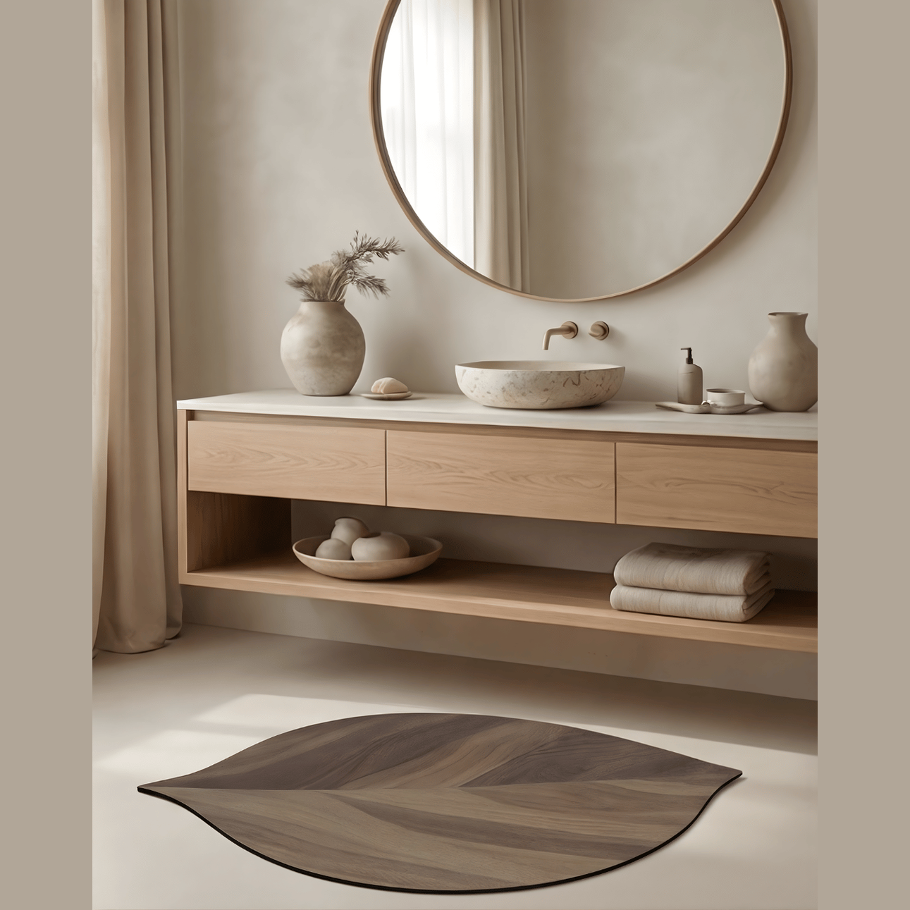 Bladvormige Badmat – Absorberend Antislip Douchekleed – Bruine Polyestervezel Maison Roze