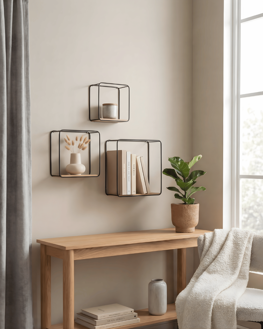 Wandplanken 3-Delig – Wandrek van Metaal & Houtfineer | Zwart - Maison Roze