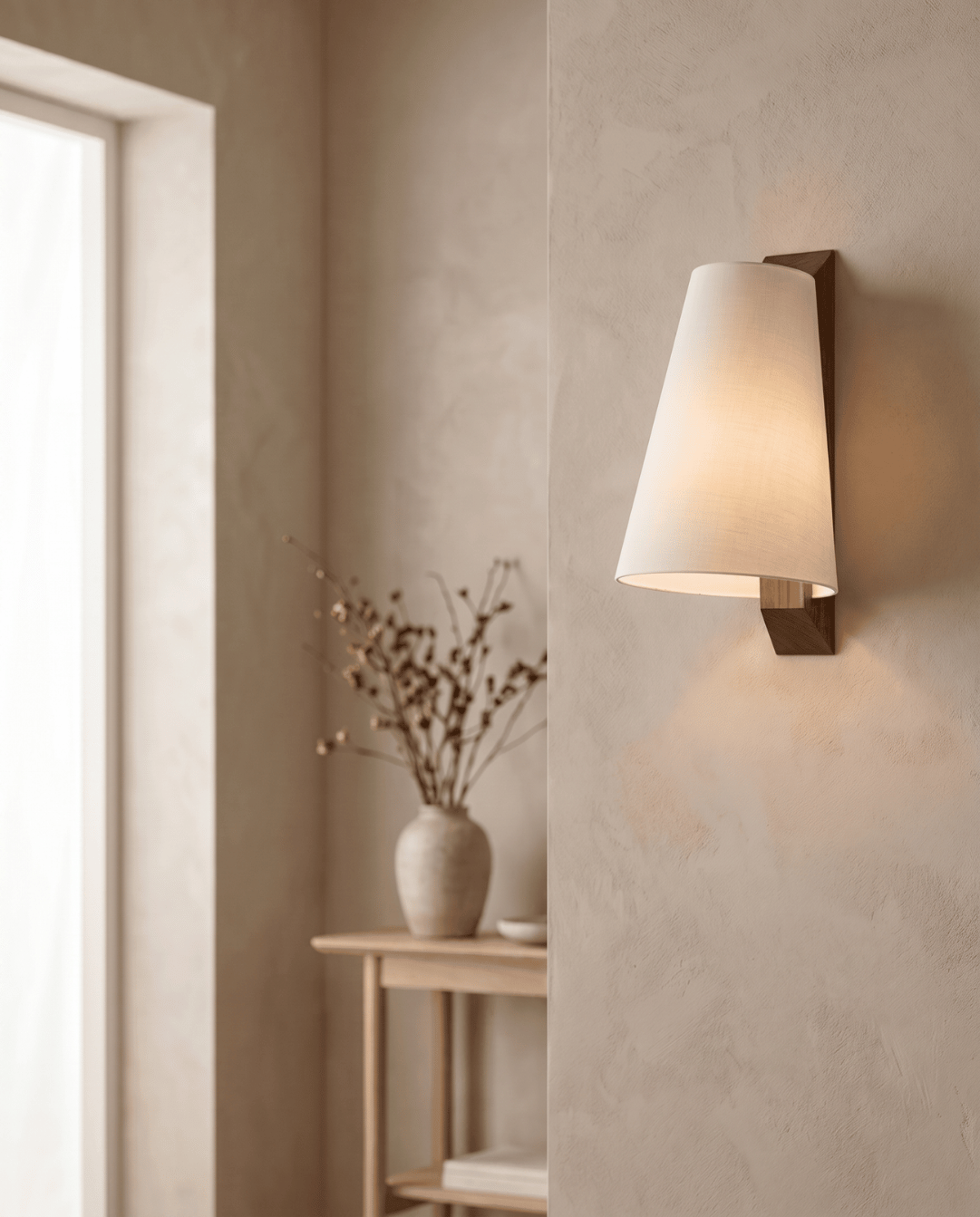 Vintage Wandlamp “Linea” – Hout & Conische Kap, 38cm | - Maison Roze
