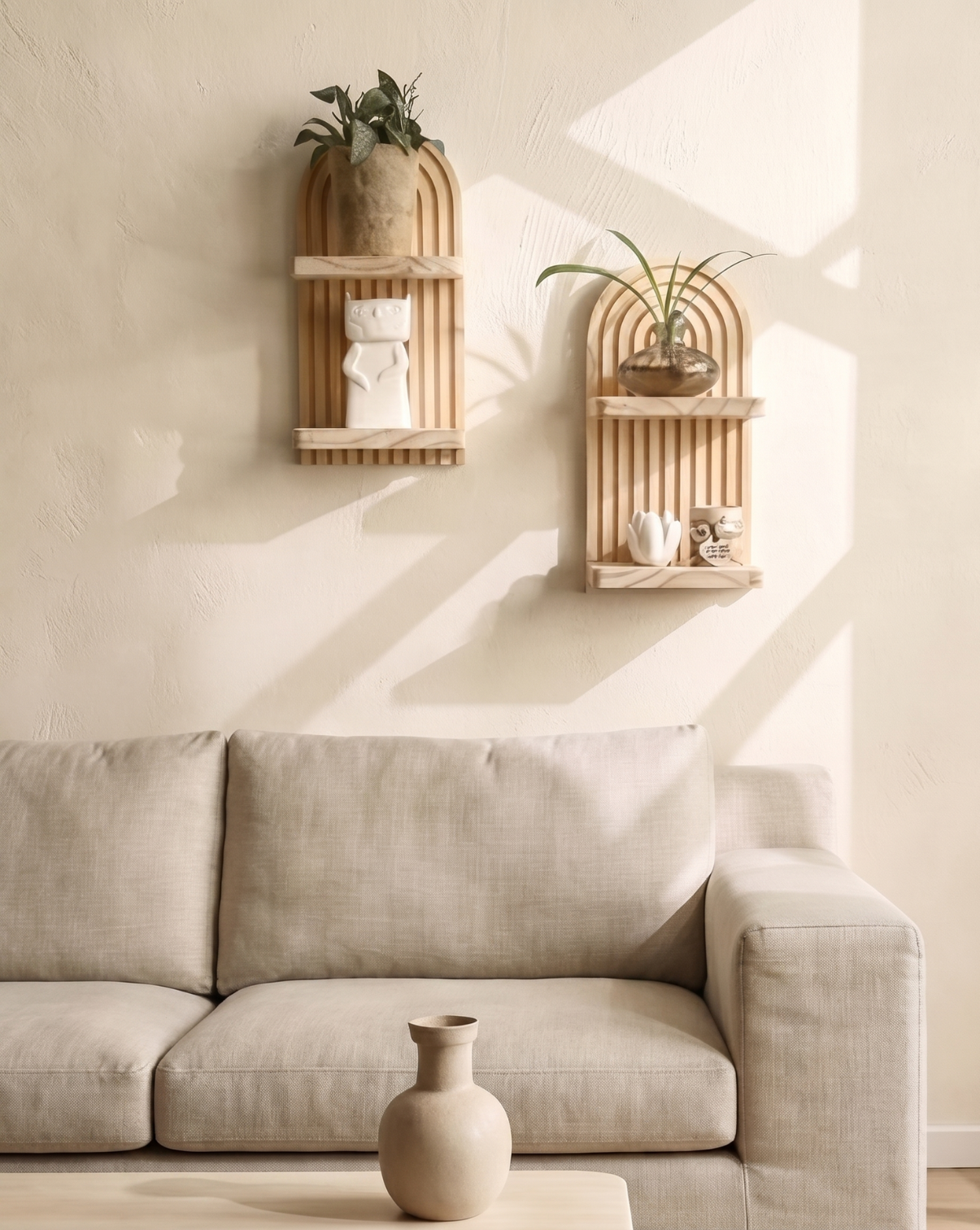 Wandplank Naturel Hout | Set van 2 Zwevende Wandplanken, 29,5 cm | - Maison Roze