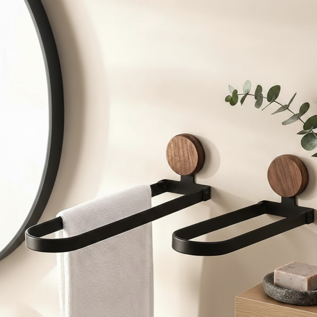 Walnoot Houten Handdoekrek – Wandbevestiging, Opvouwbaar Ontwerp – Geen Boren Nodig