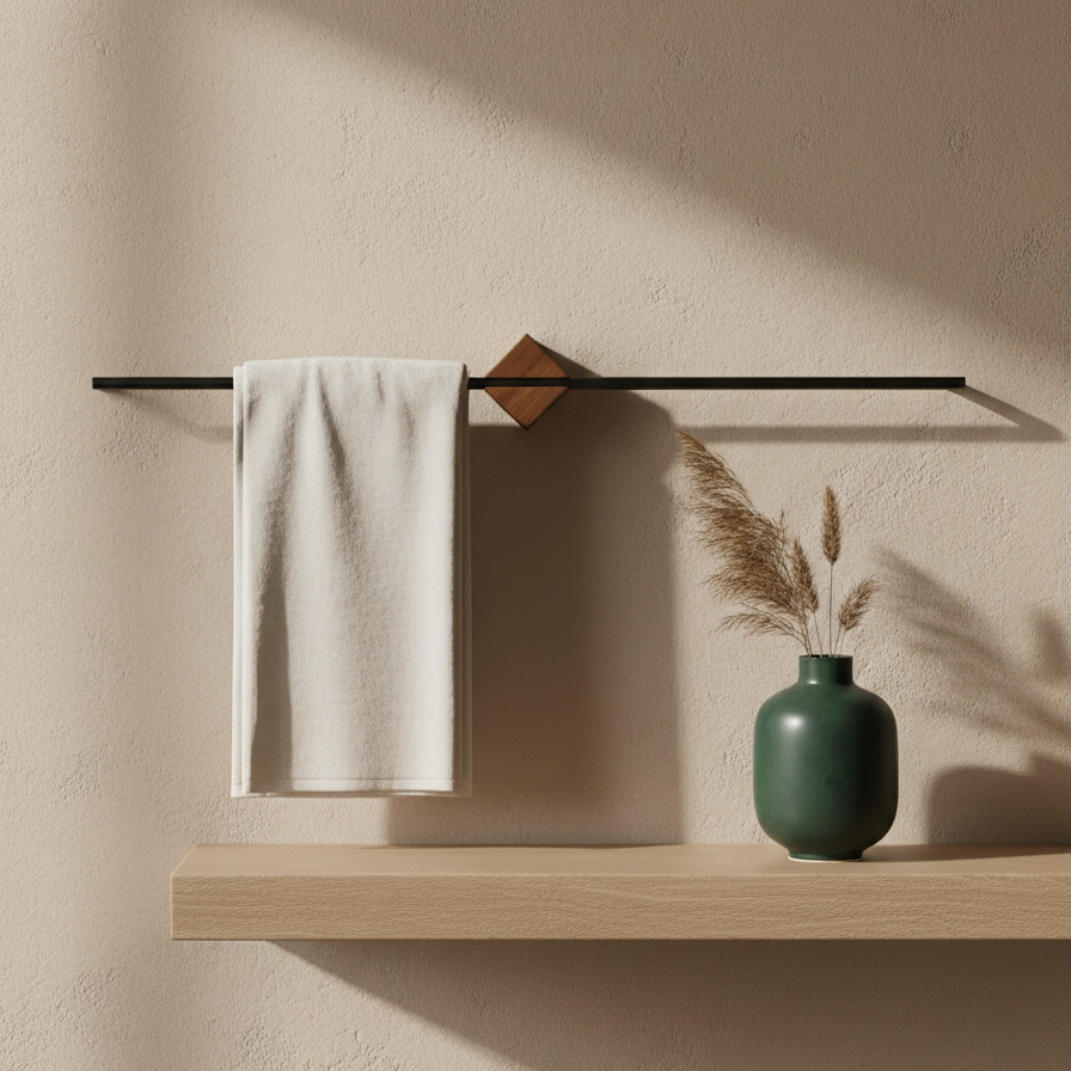 Uitschuifbaar Handdoekrek – Roestvrijstalen Verstelbare Rail – Houten Look Wandbevestiging