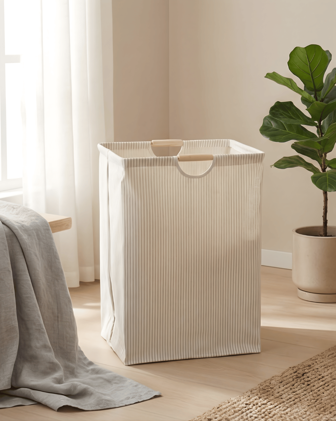 XL Wasmand Met Handvatten – Vrijstaande Stoffen Opbergtas Voor Badkamer en Slaapkamer | Linnen - Maison Roze