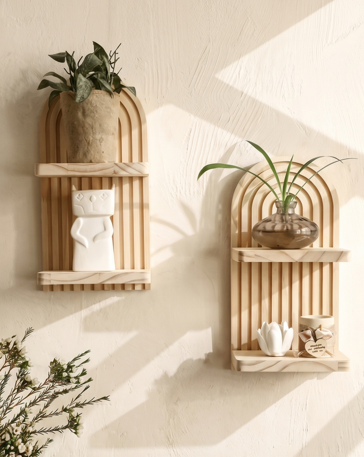 Wandplank Naturel Hout | Set van 2 Zwevende Wandplanken, 29,5 cm | Set van 2 - Maison Roze