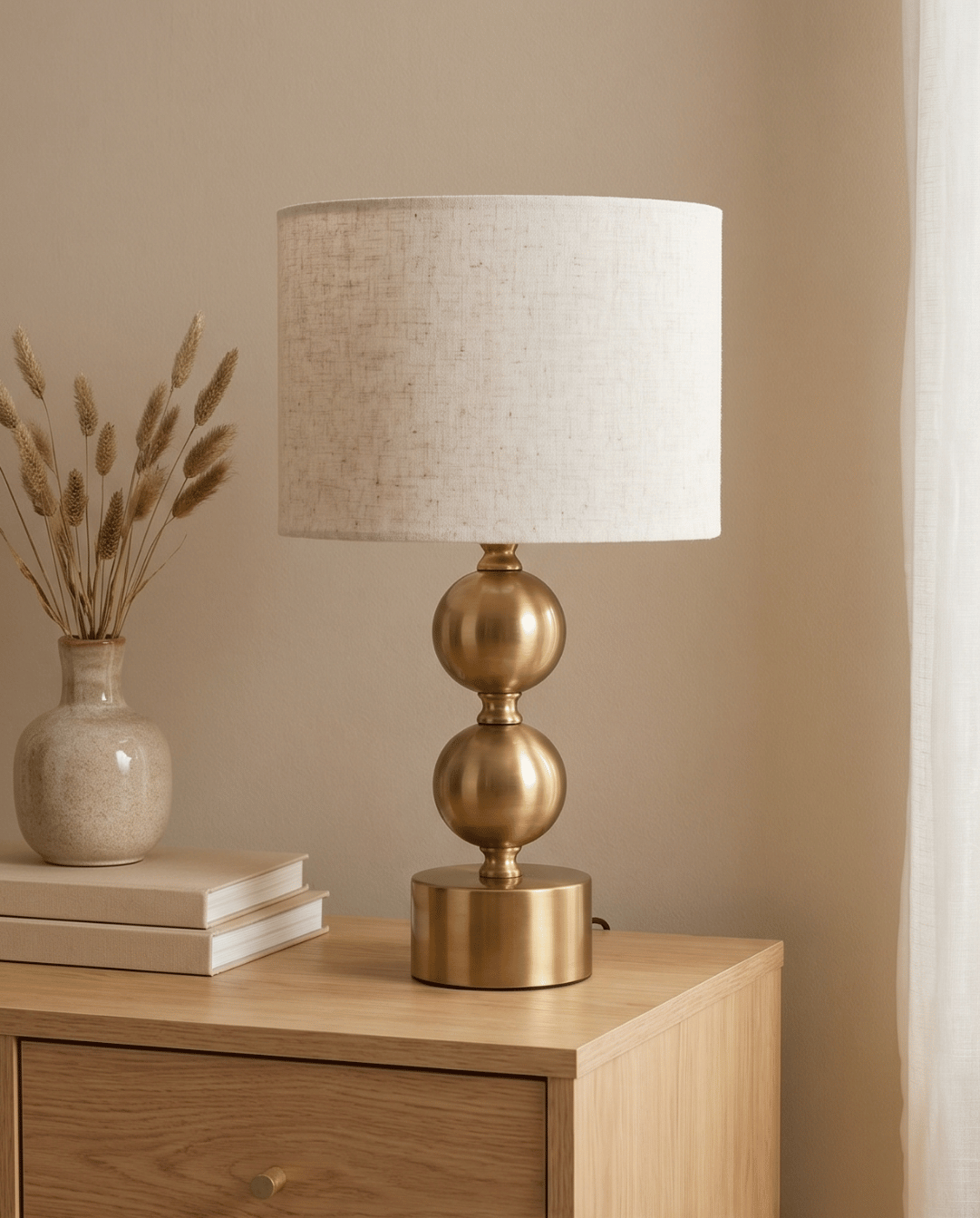 Orb Tafellamp Van Goud Metaal Met Linnen Kap, 45 cm | Goud - Maison Roze