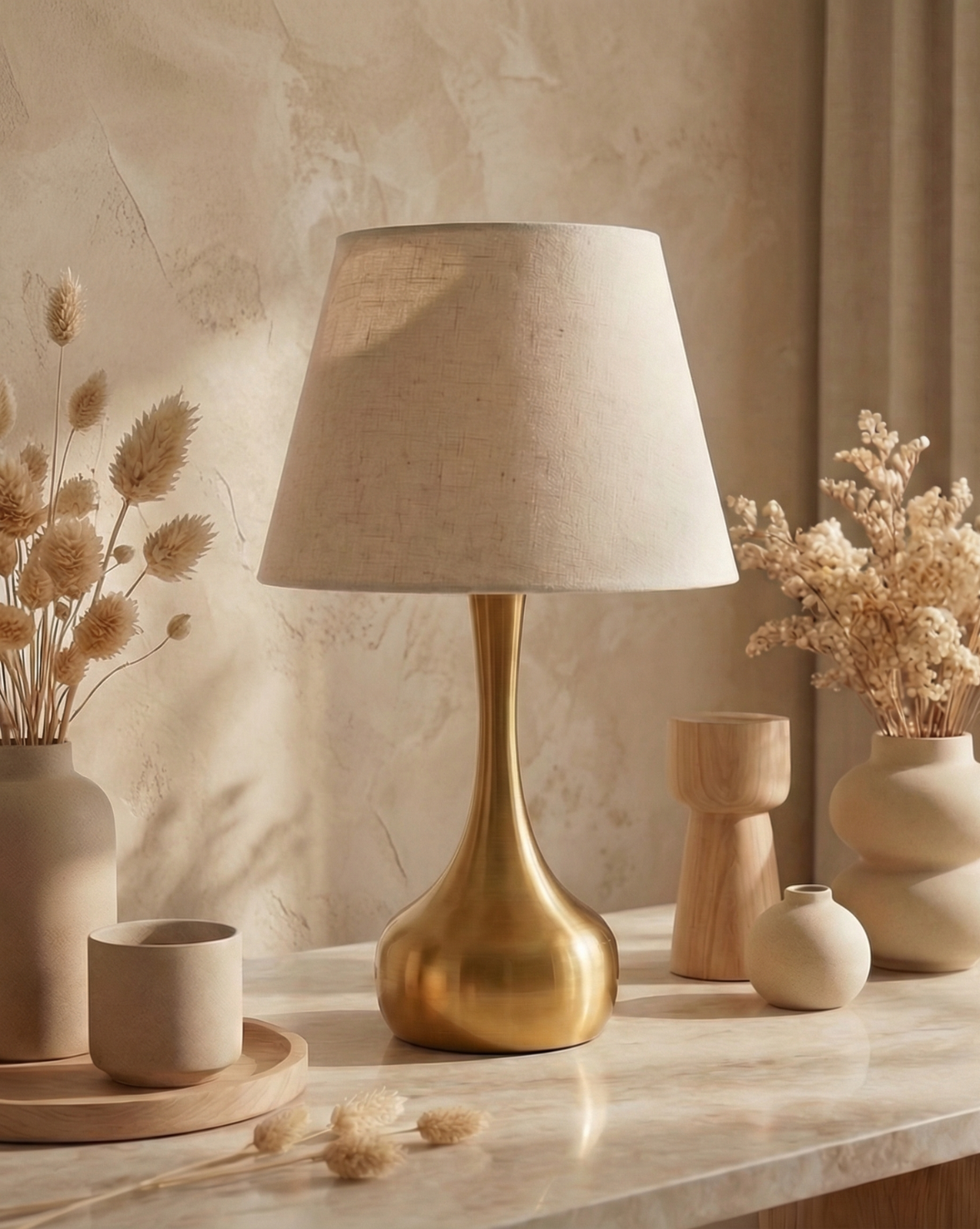 42cm Moderne Gouden Tafellamp – Elegante Metalen Voet | Druppelvorm - Maison Roze