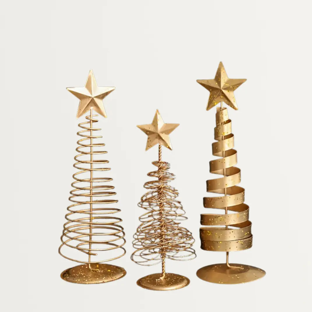 Vintage Gouden Ijzeren Kerstbomen – Minimalistische Scandinavische Tafeldecoratie
