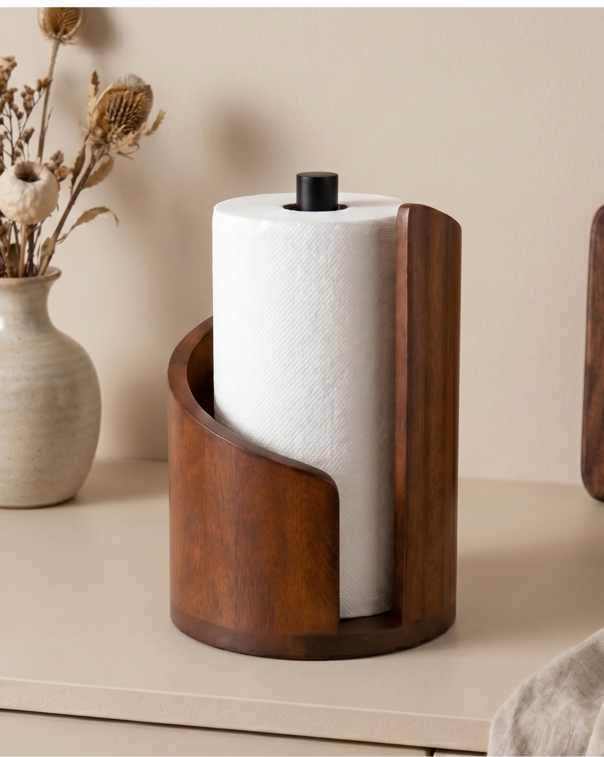 Keukenrolhouder Hout – Massief Houten Design | Staande Keukenrolhouder | - Maison Roze