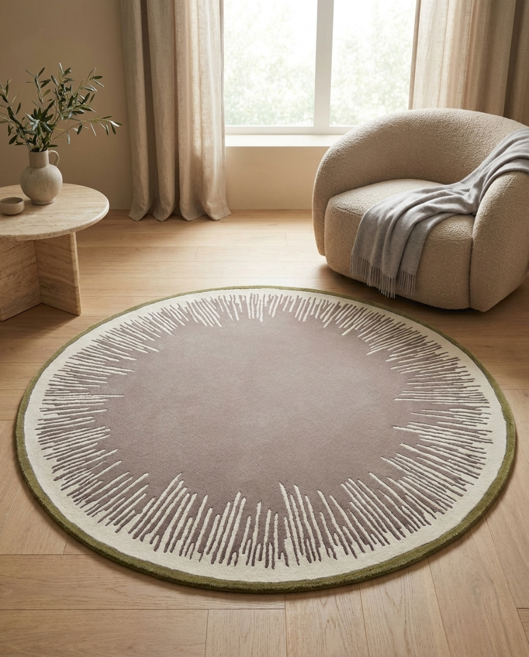 Vale Rond Vloerkleed In Zachte Polyester Met Grafisch Patroon, Ø 120-160 cm | - Maison Roze