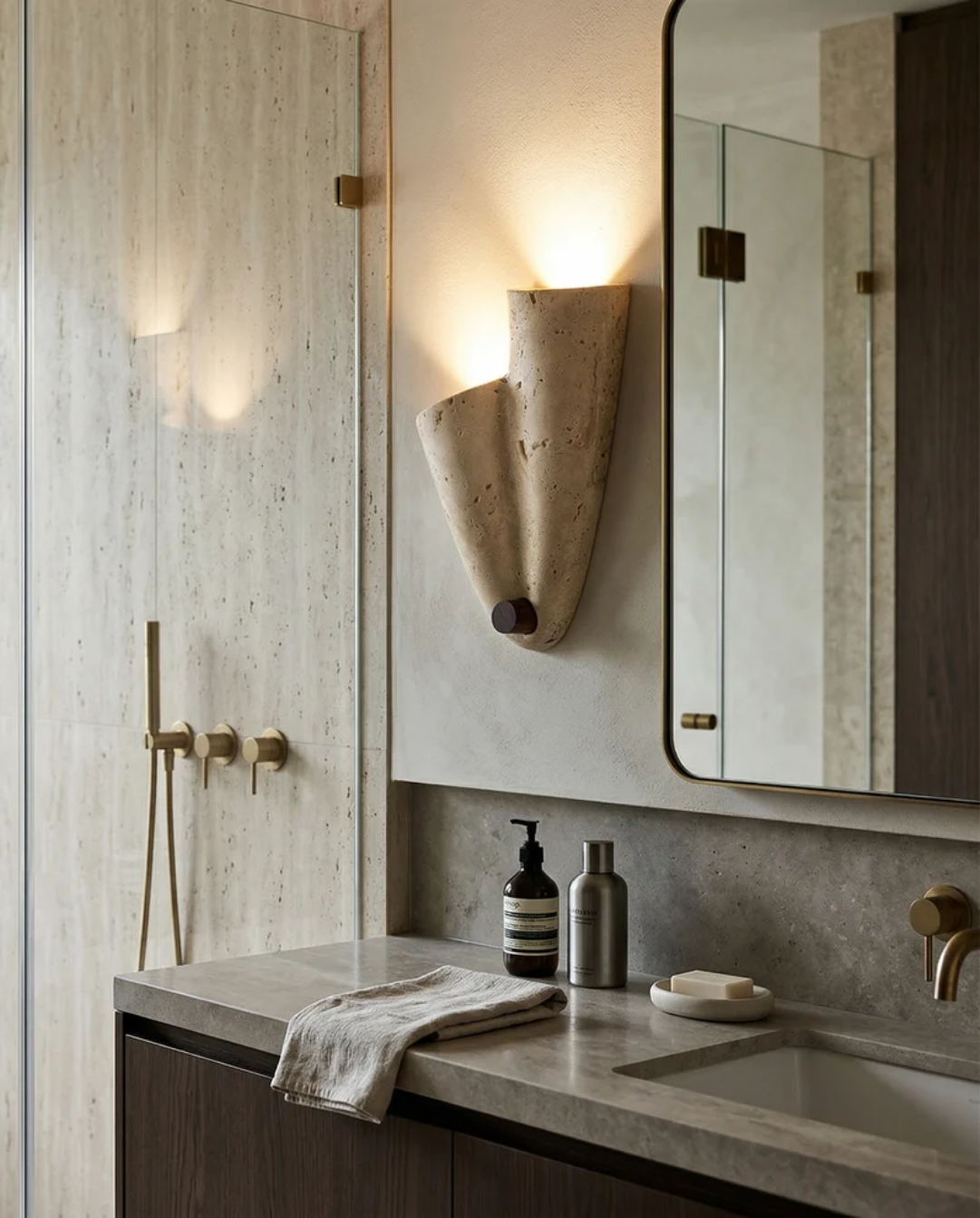 Drapé - Travertin wandlamp met plooivorm | - Maison Roze